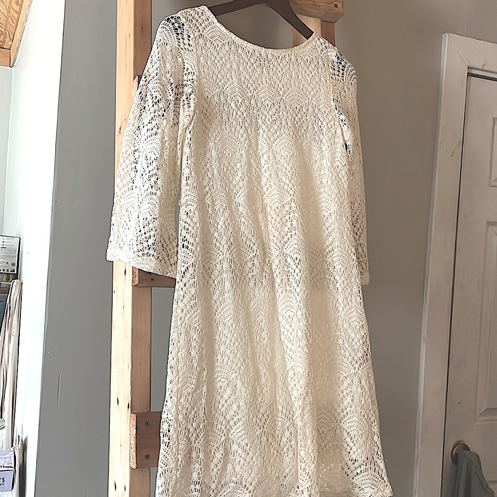 Boho White Lace Milkmaid style Cottagecore Boho lace Dress Sz 6